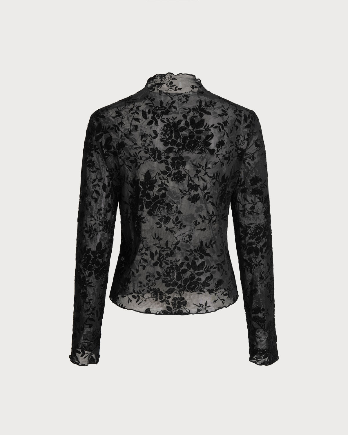 Siyah Çiçek Desenli See-through Tişört