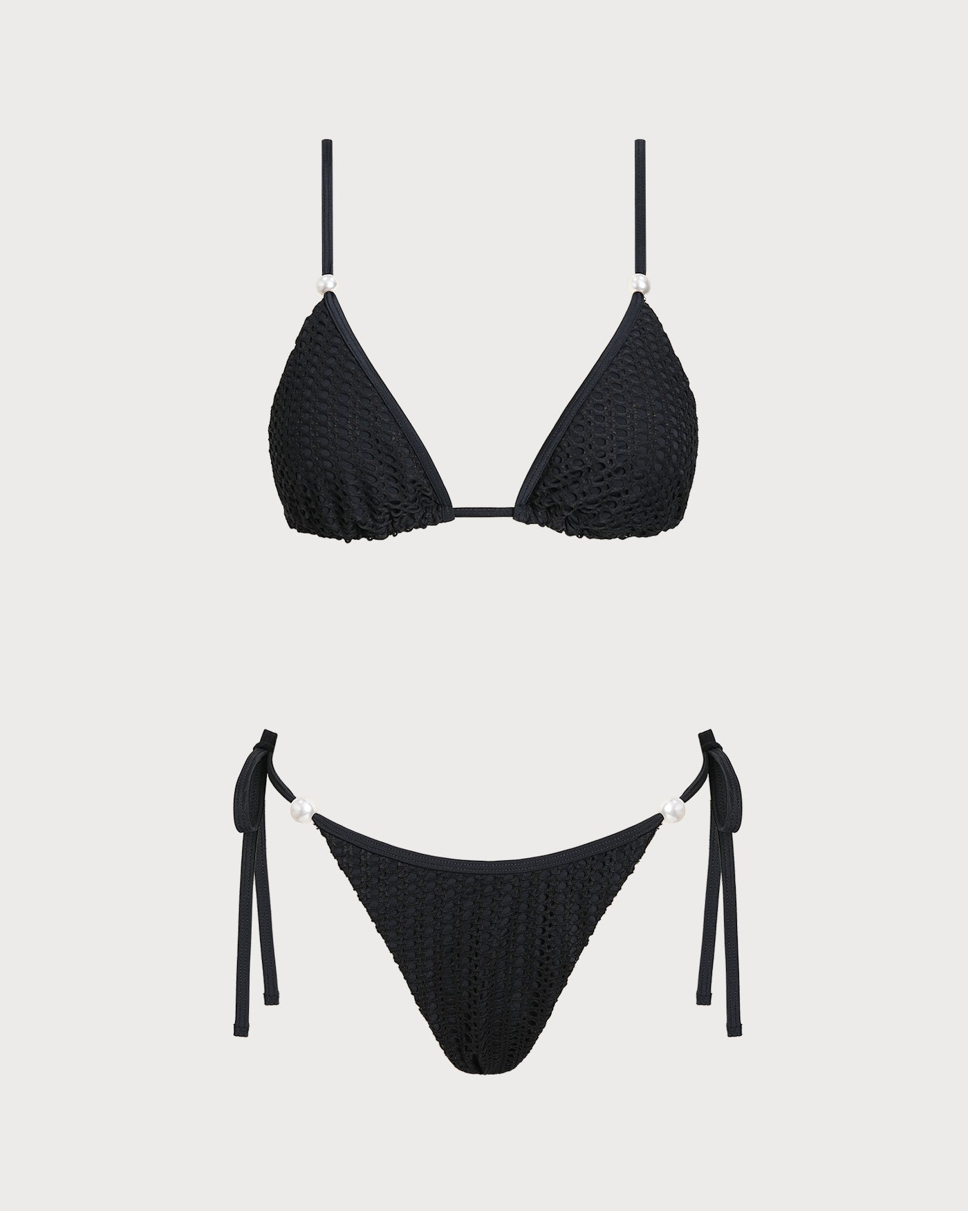 Siyah V Yaka Dokulu Büzgü Bağlamalı Bikini Takımı