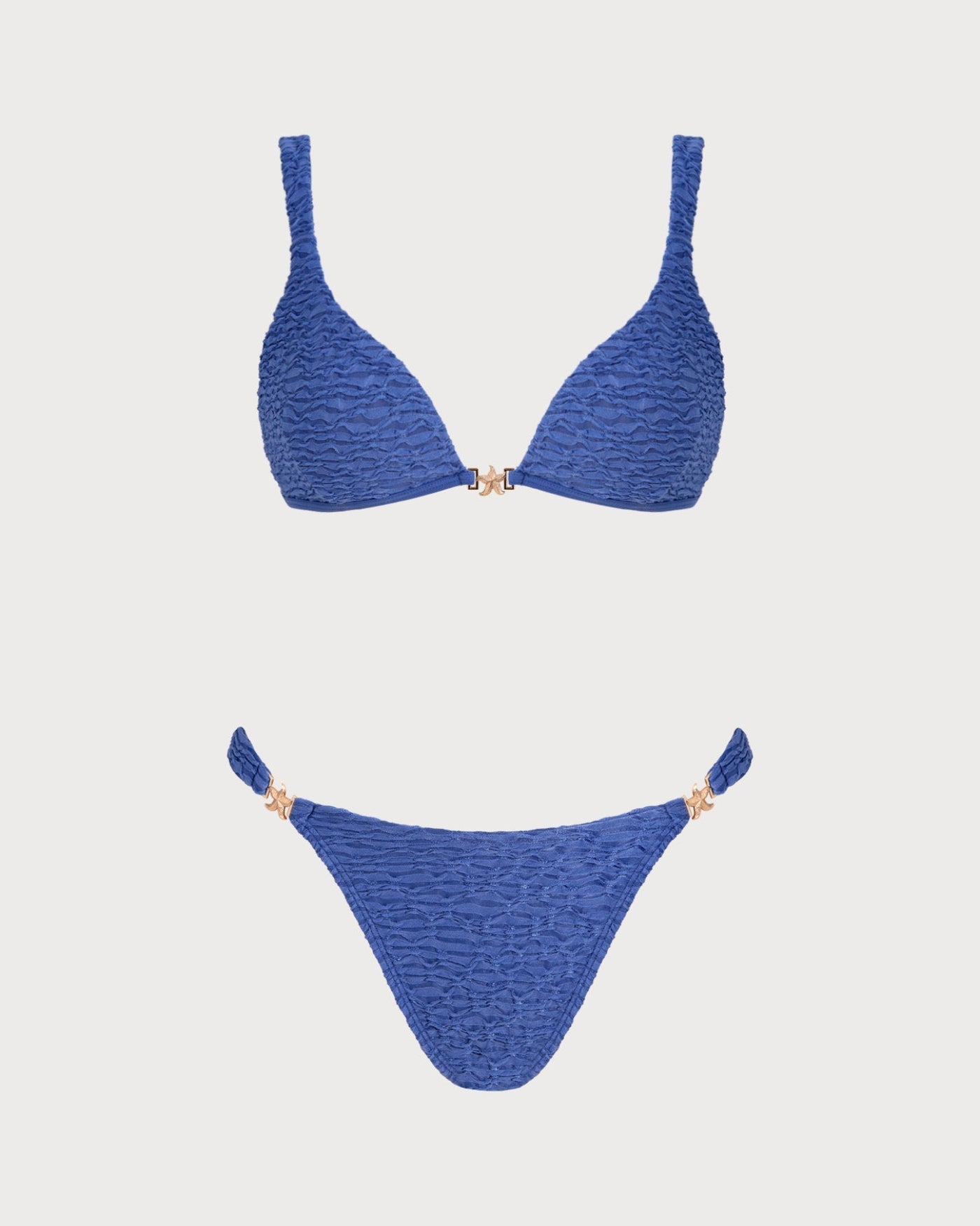 Mavi V Yaka Dokulu Üçgen Bikini Takımı
