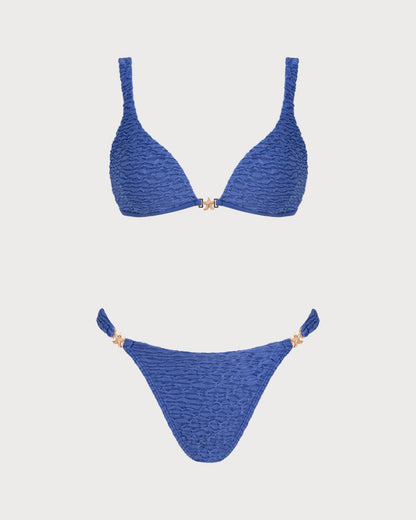 Mavi V Yaka Dokulu Üçgen Bikini Takımı