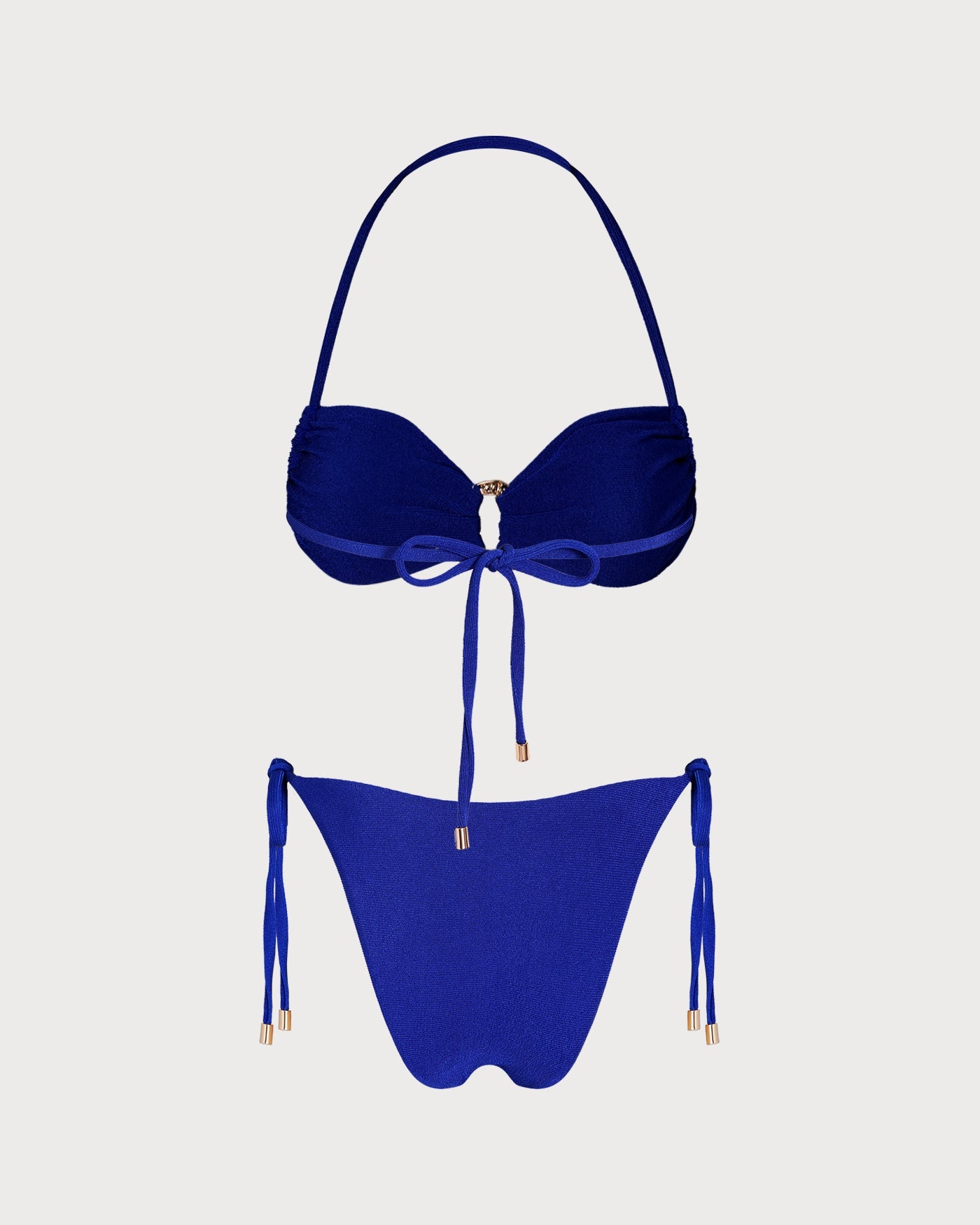 Mavi Boyundan Bağlamalı O Halka Detaylı Bandeau Bikini Takımı