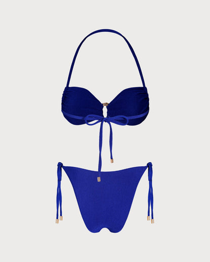 Mavi Boyundan Bağlamalı O Halka Detaylı Bandeau Bikini Takımı