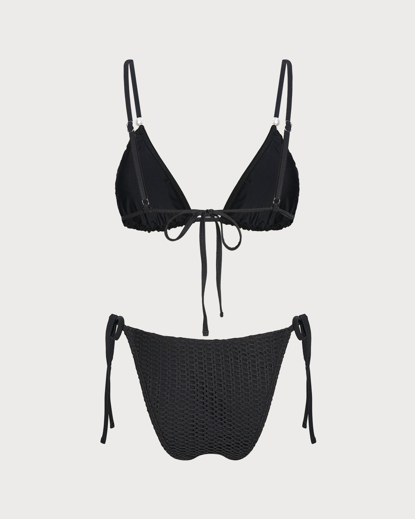 Siyah V Yaka Dokulu Büzgü Bağlamalı Bikini Takımı