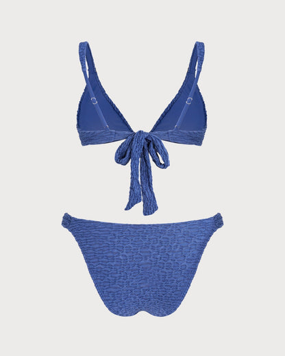 Mavi V Yaka Dokulu Üçgen Bikini Takımı