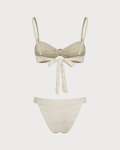 Off Beyaz Büzgü Bağlamalı Bandeau Bikini Takımı