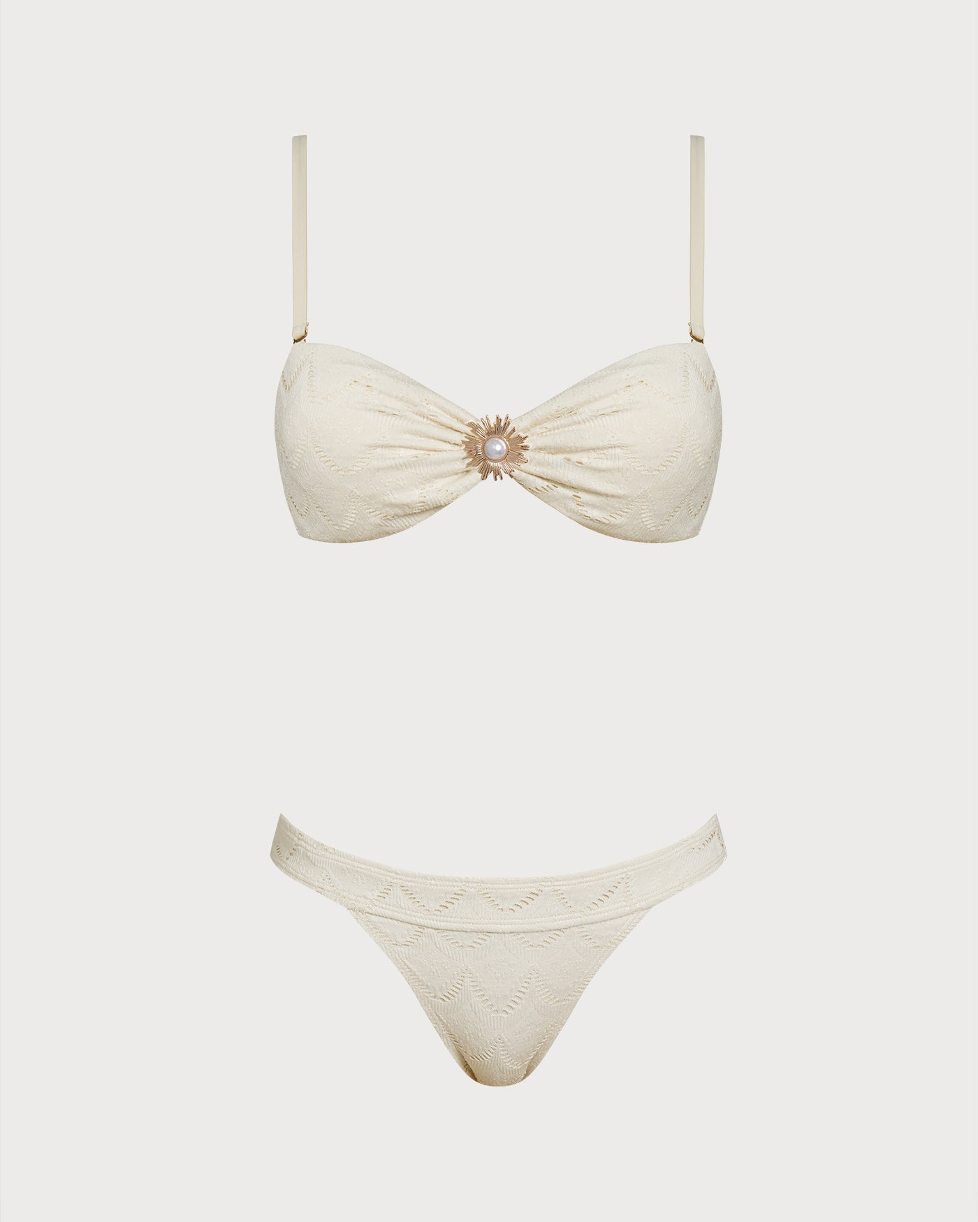 Off Beyaz Büzgü Bağlamalı Bandeau Bikini Takımı