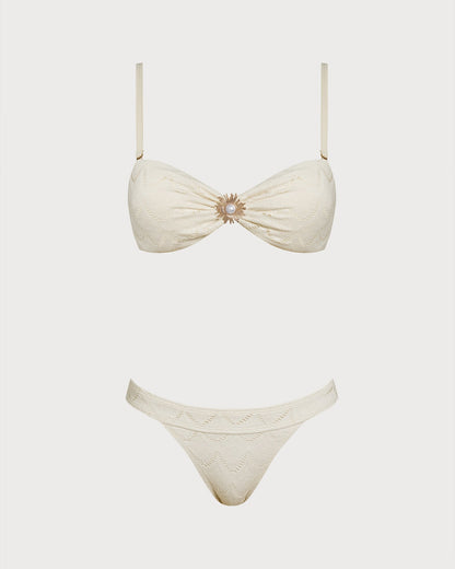 Off Beyaz Büzgü Bağlamalı Bandeau Bikini Takımı