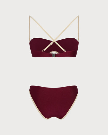 Kırmızı Çapraz Contrasting Balenli Bikini Takımı