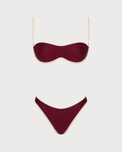Kırmızı Çapraz Contrasting Balenli Bikini Takımı