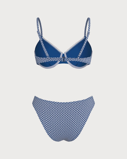 Mavi Ekose Balenli Bikini Takımı