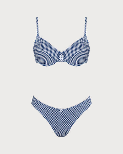 Mavi Ekose Balenli Bikini Takımı