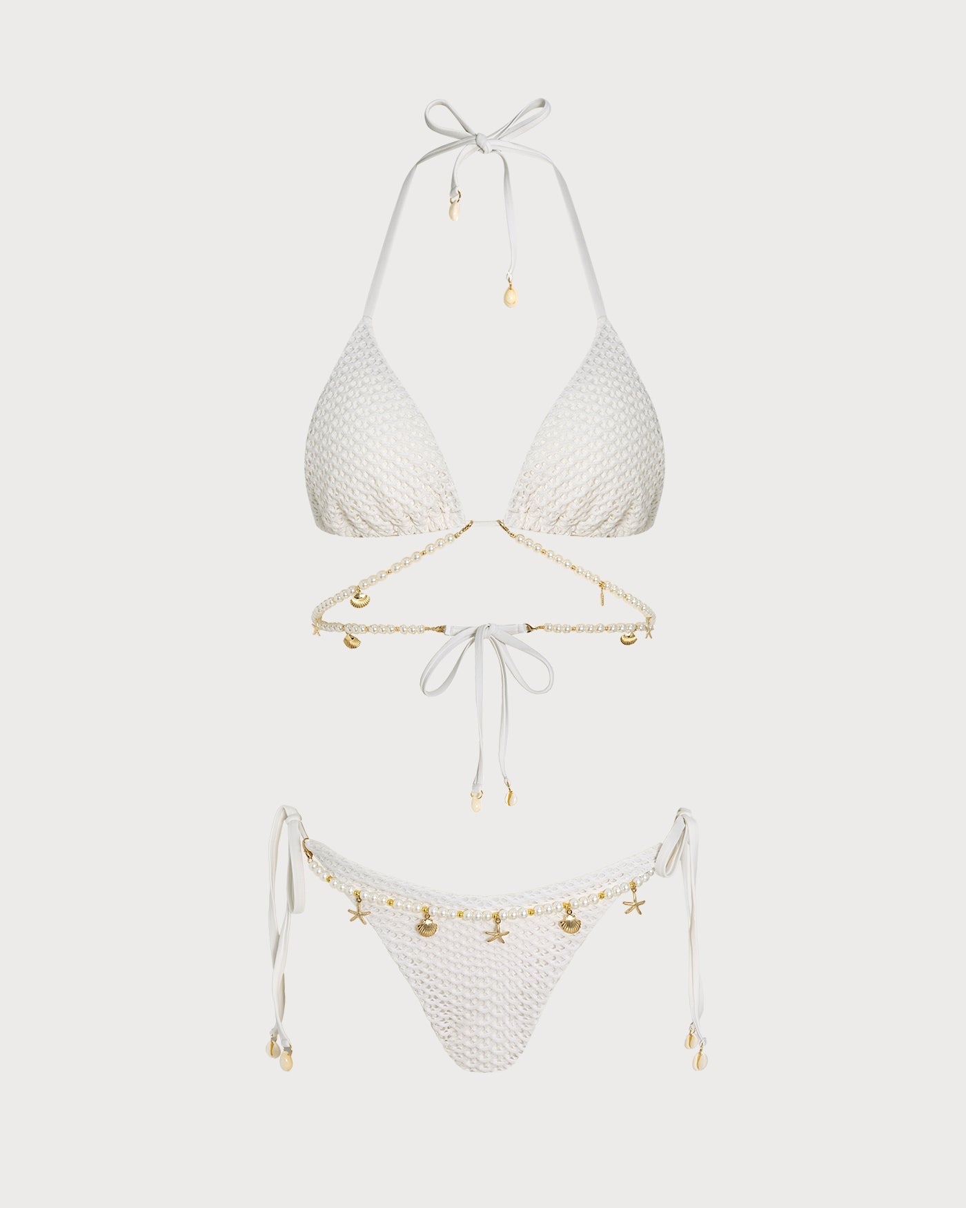 Beyaz Bağlamalı Askılı Üçgen Bikini Takımı