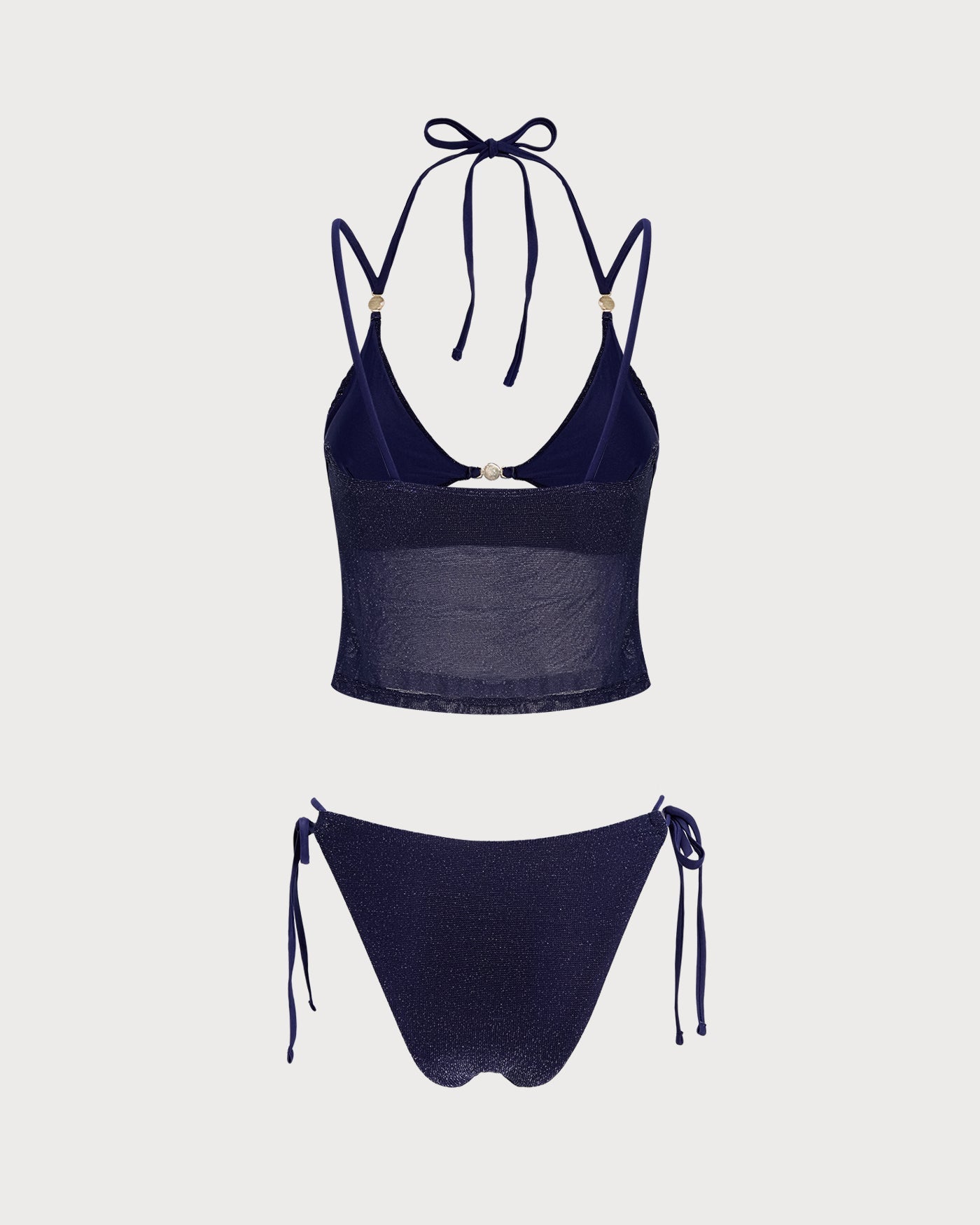 Mavi Bağlamalı Askılı Üçgen Bikini Takımı