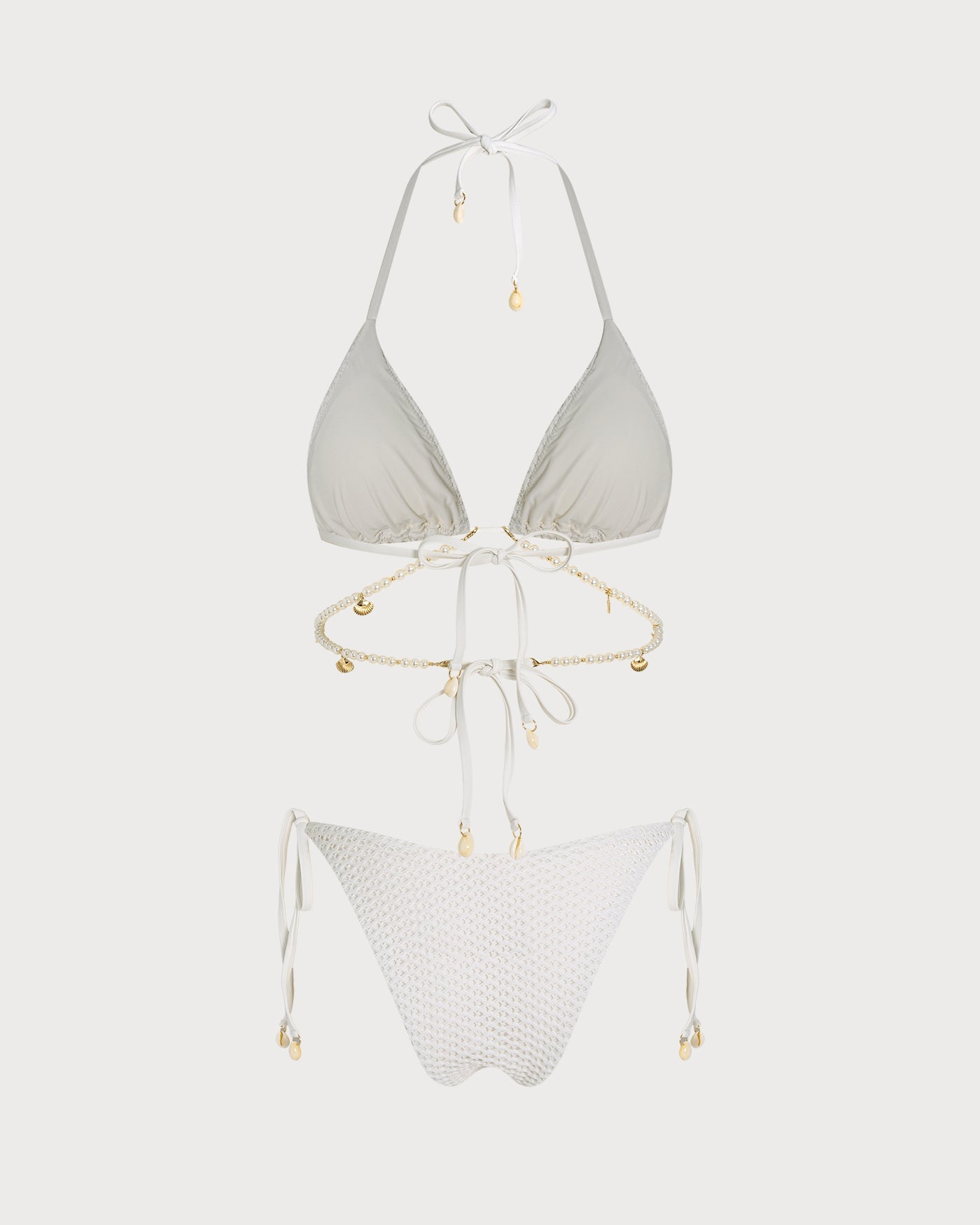 Beyaz Bağlamalı Askılı Üçgen Bikini Takımı