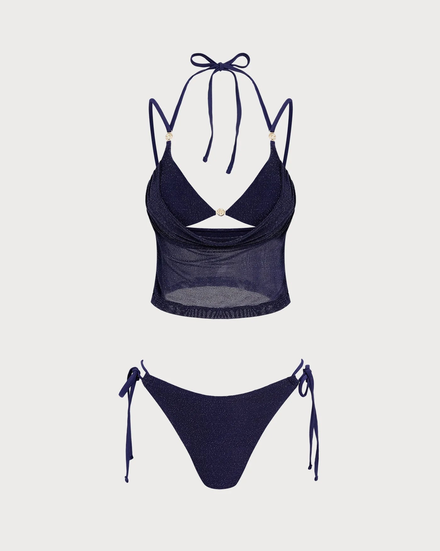 Mavi Bağlamalı Askılı Üçgen Bikini Takımı