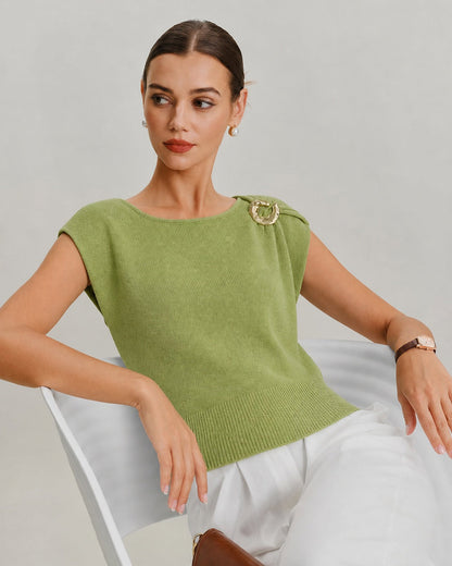 Yeşil Bisiklet Yaka Düşük Shoulder Triko Kazak