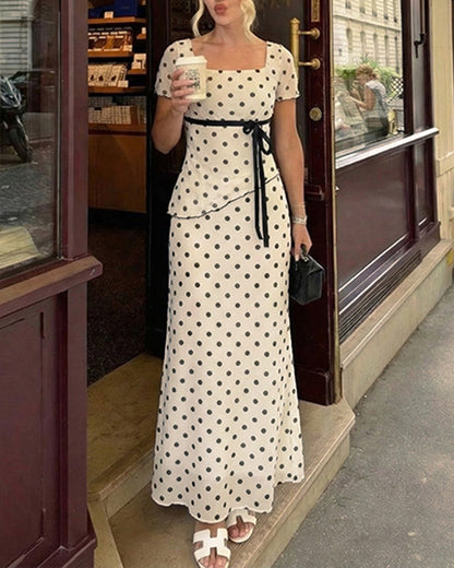 Kayısı Kare Yaka Puantiyeli Two-Piece Takım