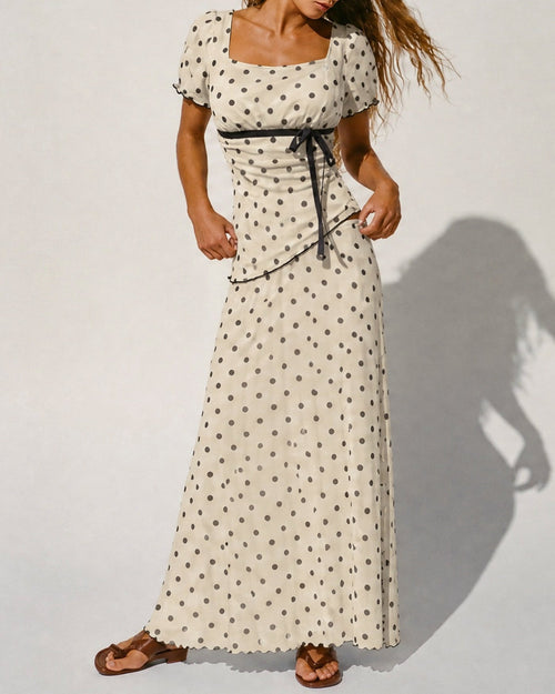 Kayısı Kare Yaka Puantiyeli Two-Piece Takım