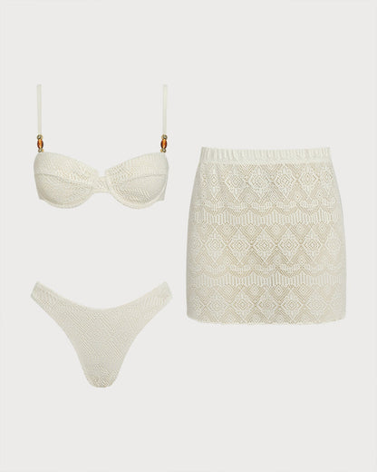 Beyaz Dokulu Balenli Three-Piece Takım