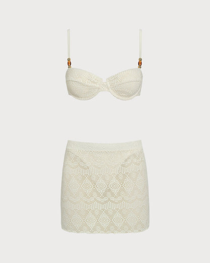 Beyaz Dokulu Balenli Three-Piece Takım
