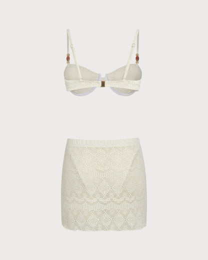 Beyaz Dokulu Balenli Three-Piece Takım