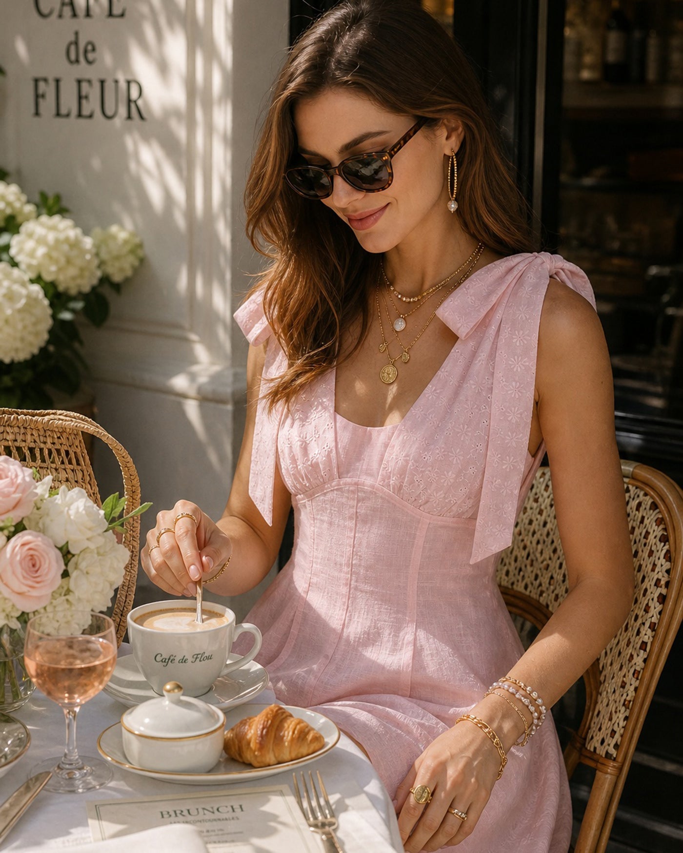 Pembe Nakışlı Geçişli Mini Elbise