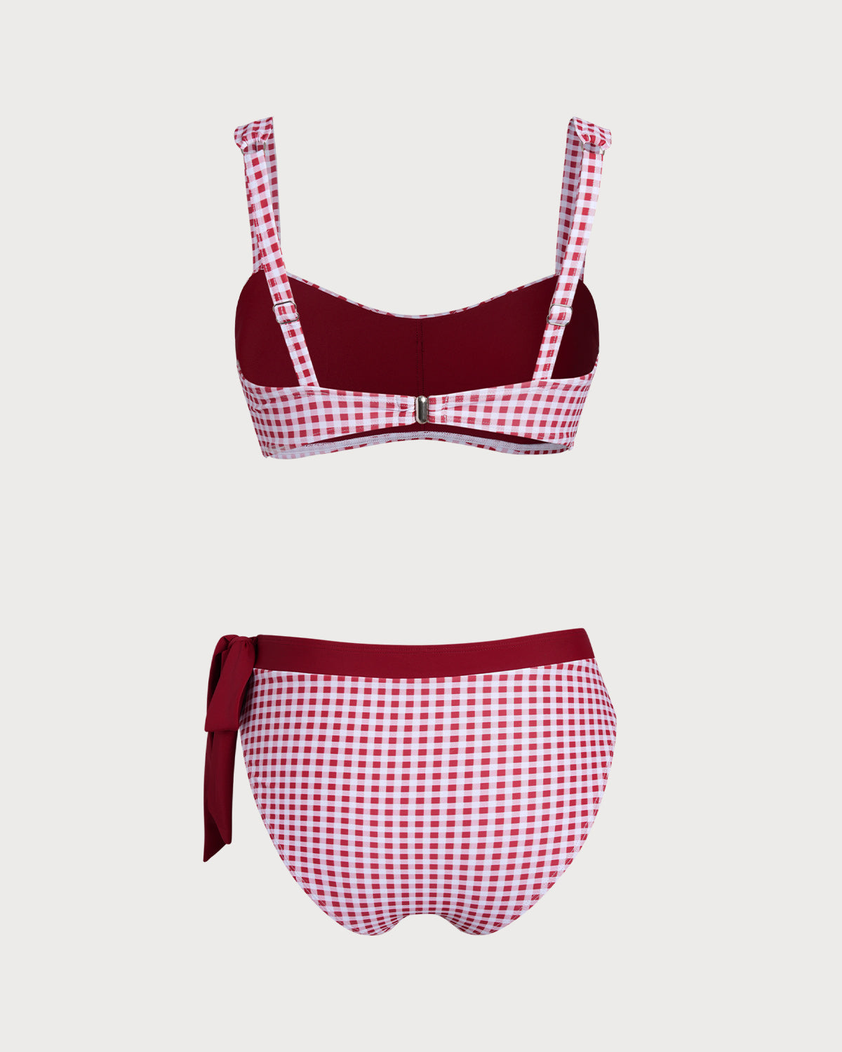 Şarap Kırmızısı Ekose Bandeau Bikini Takımı