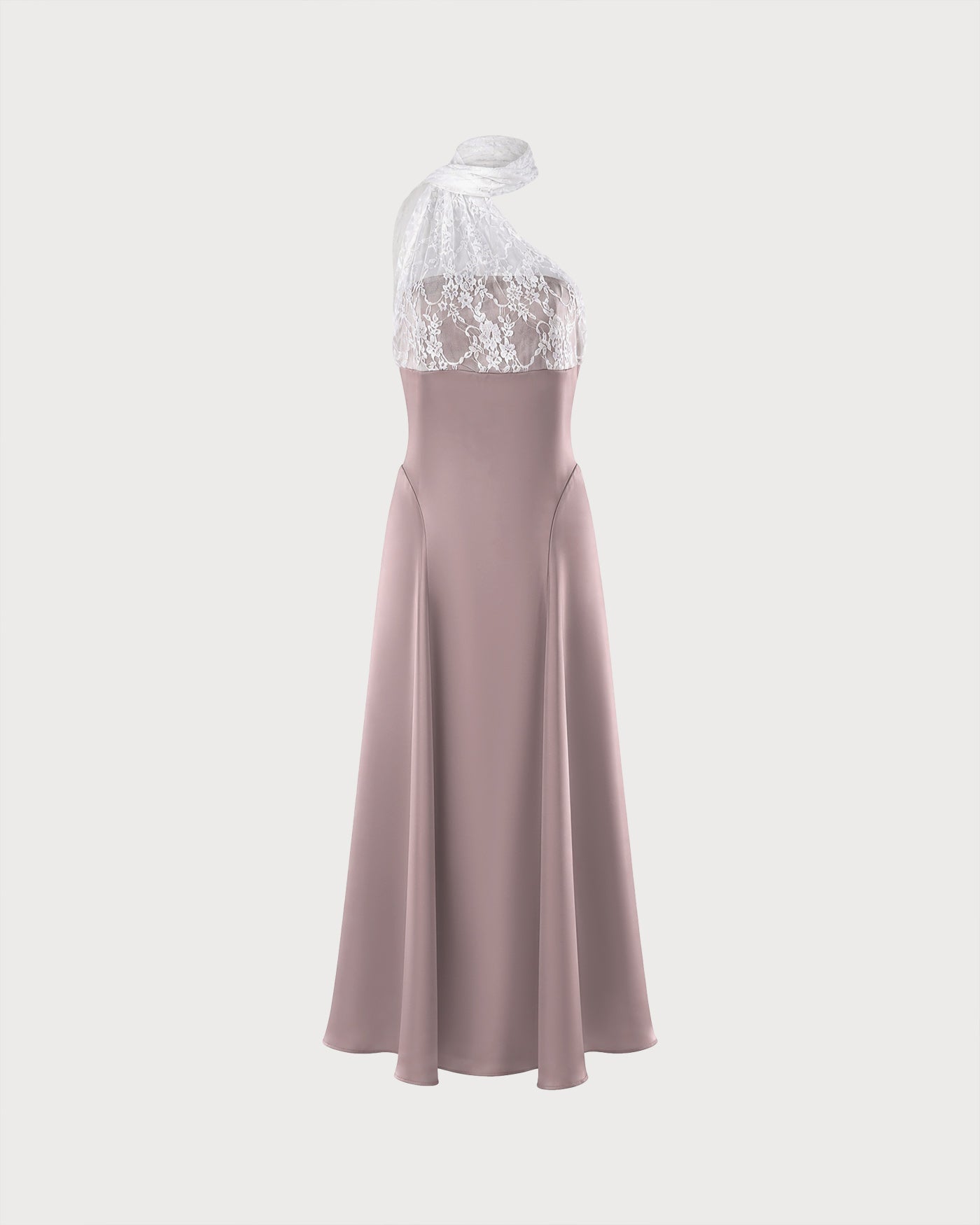 Pembe Tek Omuz Dantelli Geçişli Maxi Elbise