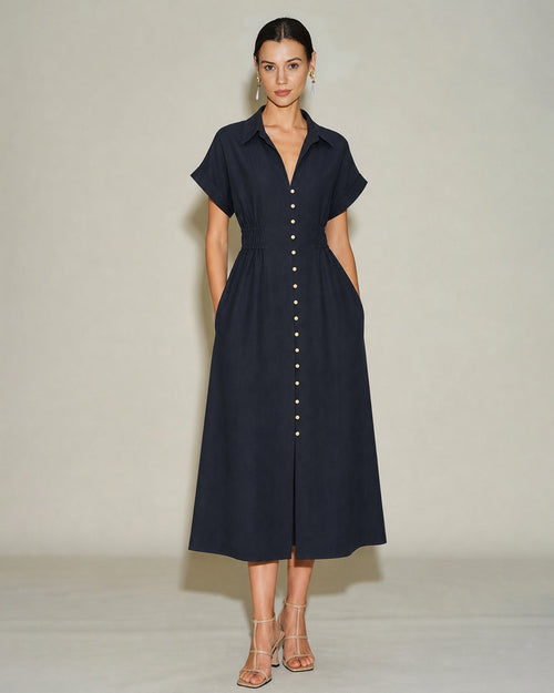 Siyah V Yaka Düşük Shoulder Midi Elbise