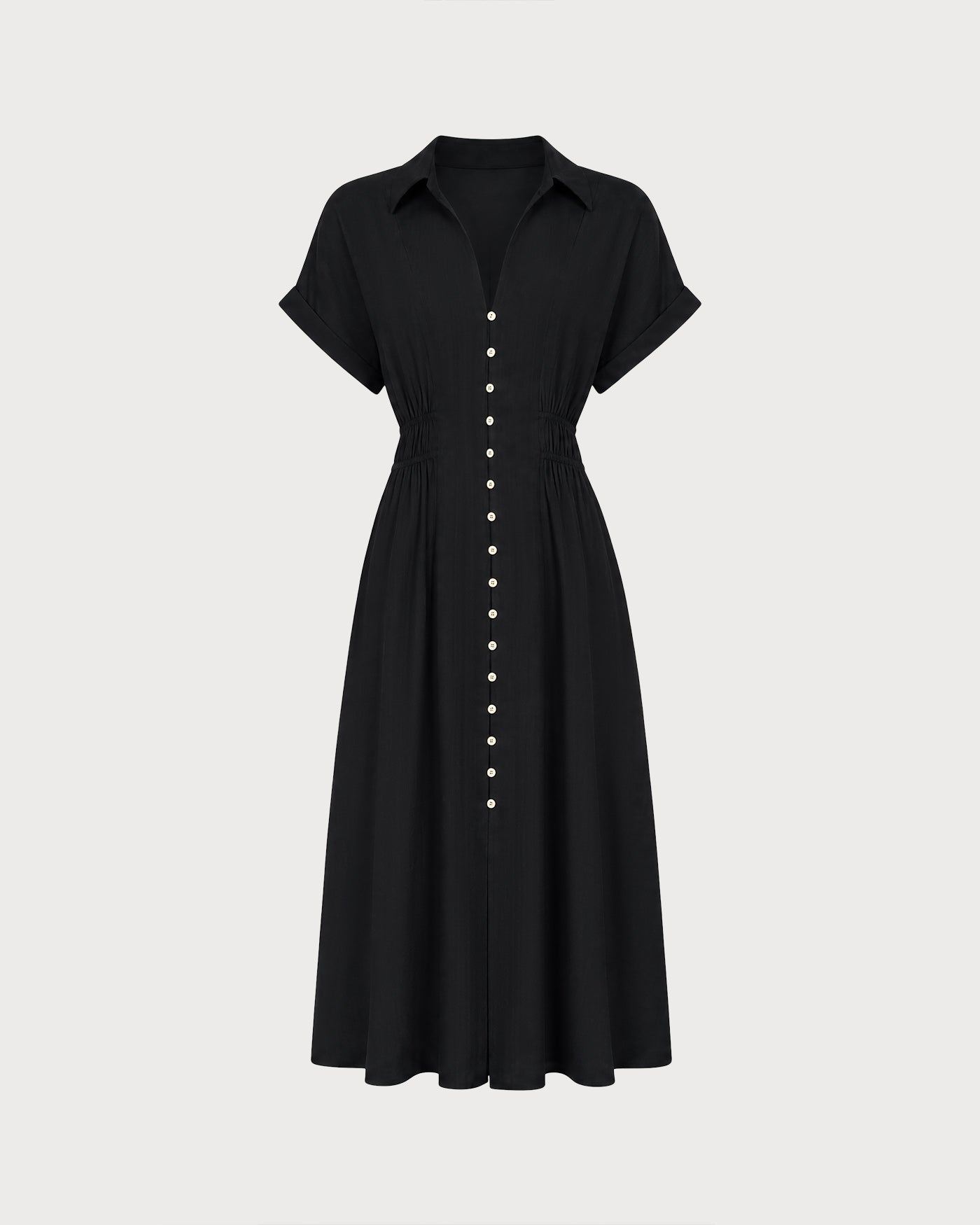 Siyah V Yaka Düşük Shoulder Midi Elbise