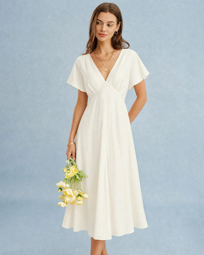 Kayısı V Yaka Cowl Sleeve Midi Elbise