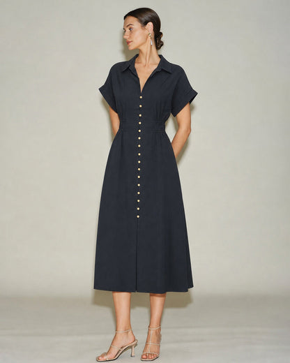 Siyah V Yaka Düşük Shoulder Midi Elbise