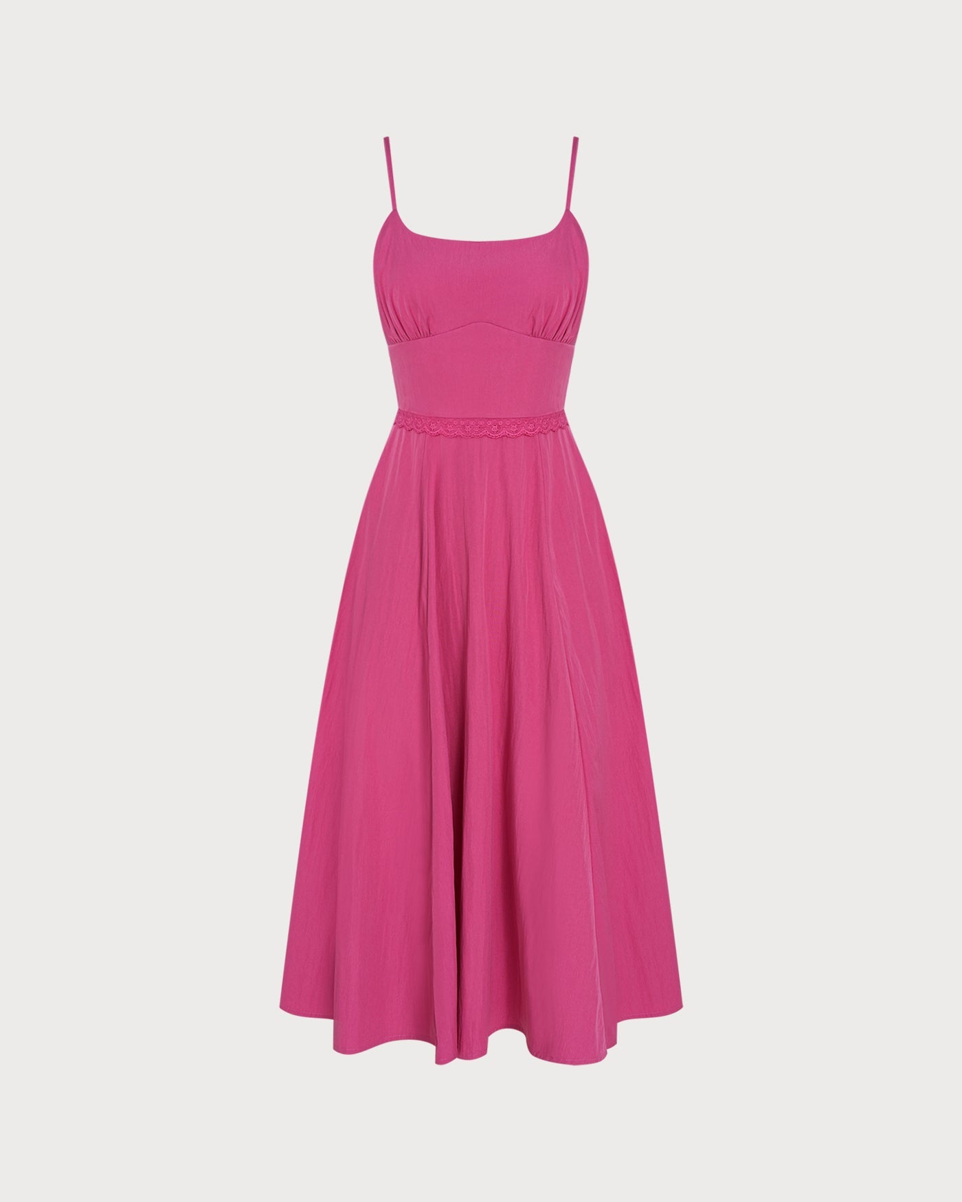Pembe Dantelli Cepli Askılı Midi Elbise