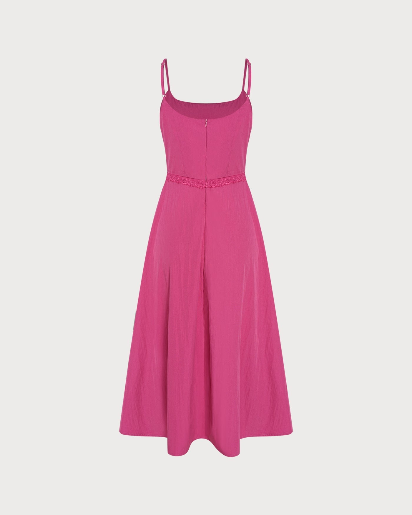 Pembe Dantelli Cepli Askılı Midi Elbise