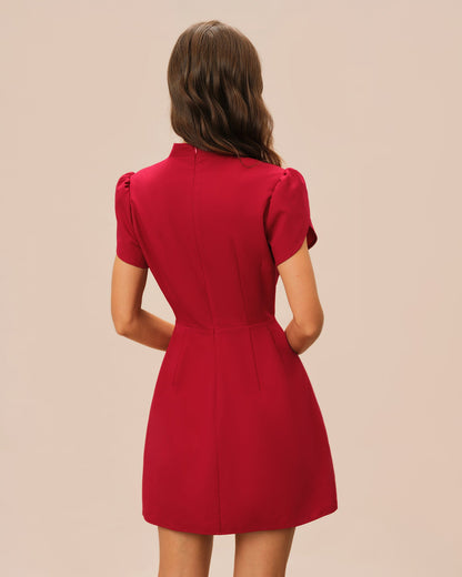 Kırmızı Yaprak Sleeve Mini Elbise