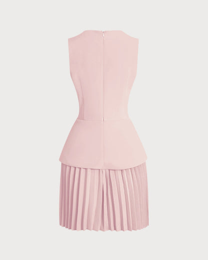 Pembe Bisiklet Yaka Skater Mini Elbise