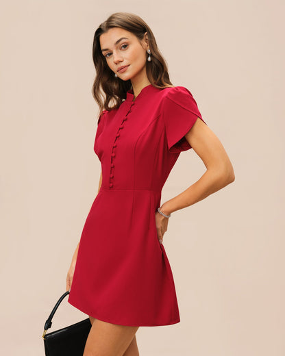 Kırmızı Yaprak Sleeve Mini Elbise