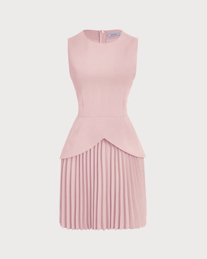 Pembe Bisiklet Yaka Skater Mini Elbise