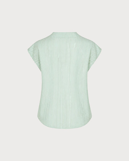 Yeşil V Yaka Düşük Shoulder Çizgili Tişört