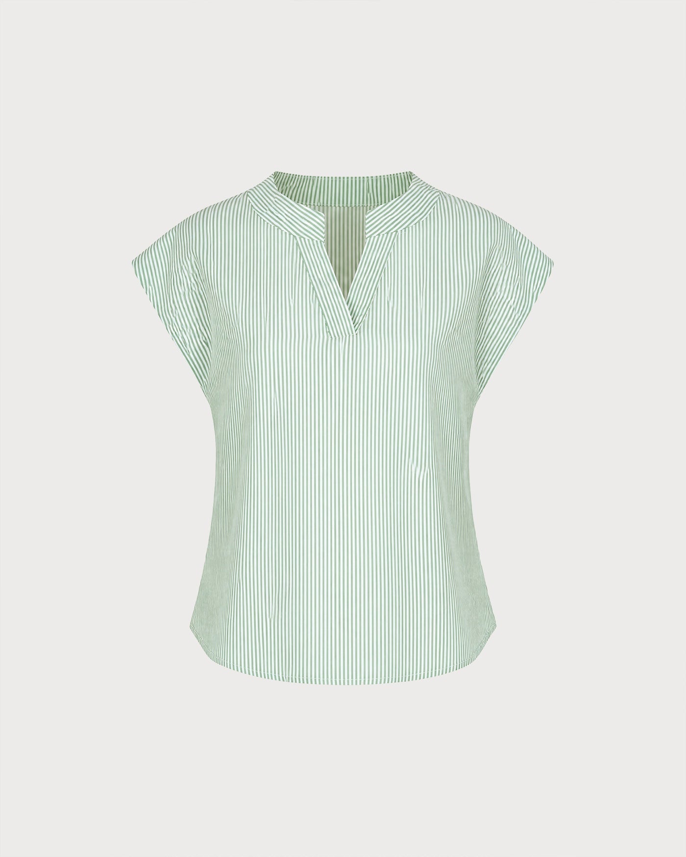 Yeşil V Yaka Düşük Shoulder Çizgili Tişört
