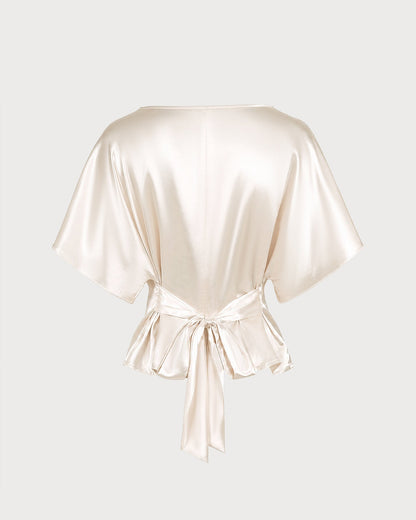 Kayısı Kayık Yaka Düşük Shoulder Bağlamalı Tişört