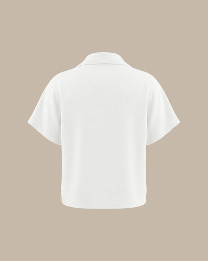Beyaz V Yaka Düşük Shoulder Düğmeli Tişört