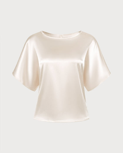 Kayısı Kayık Yaka Düşük Shoulder Bağlamalı Tişört
